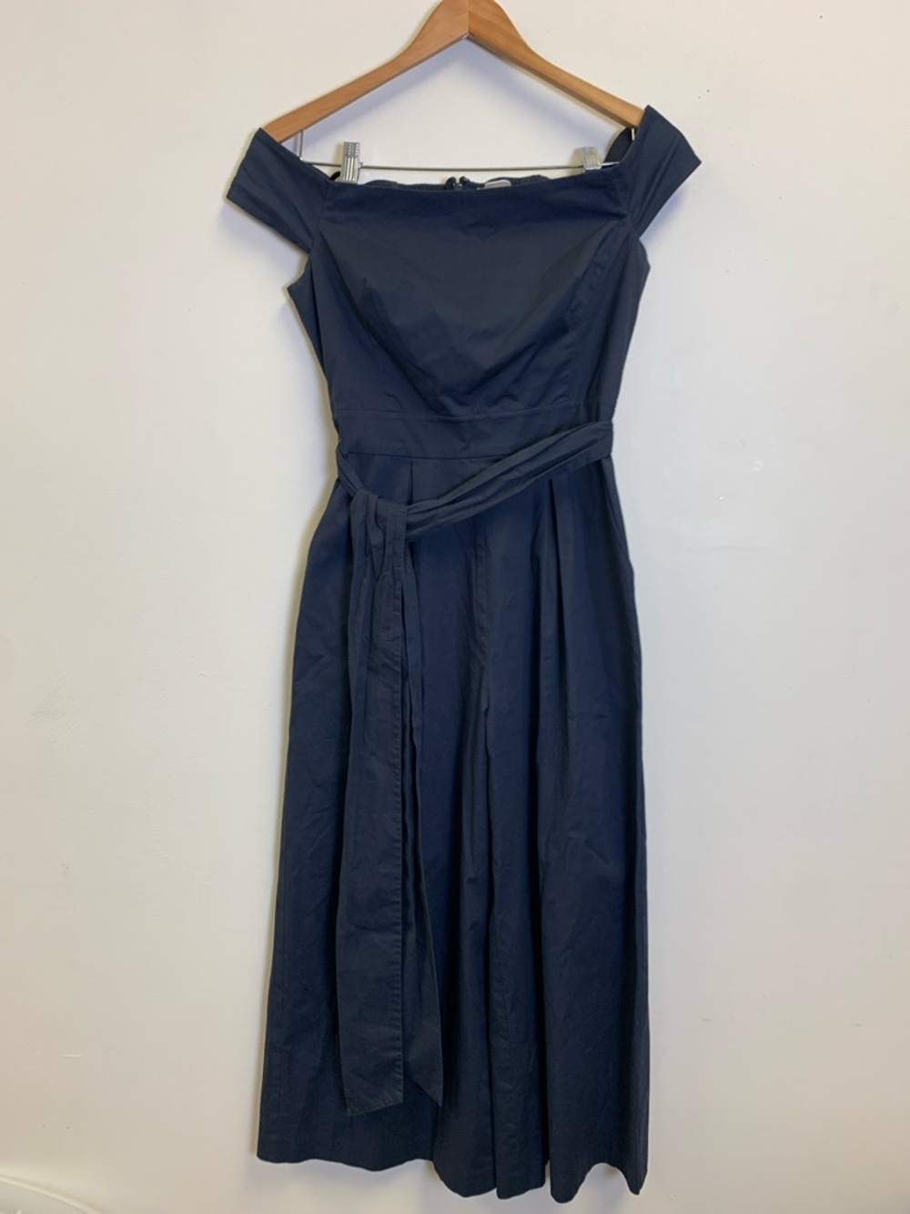 Chelsea28 Navy Off-Shoulder Midi Jumpsuit with Waist Tie